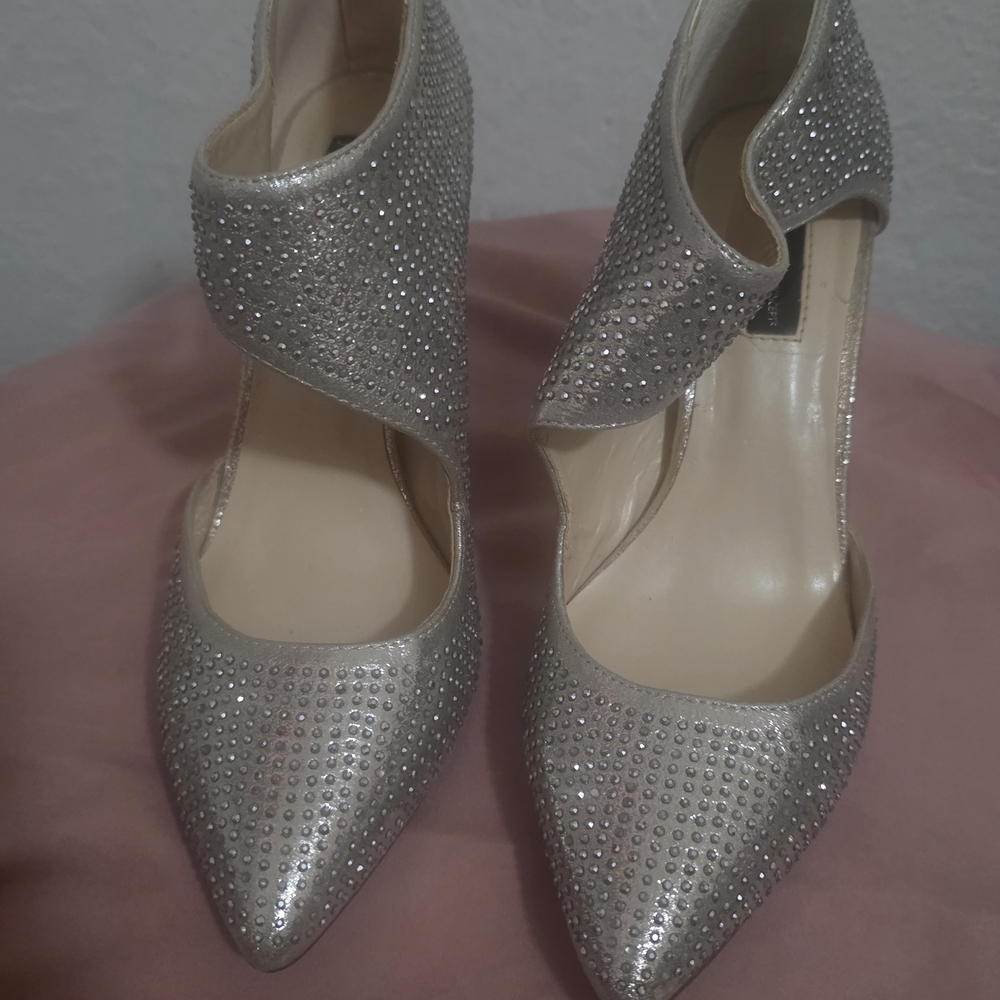 Elegant Silver Rhinestone Women's Heels